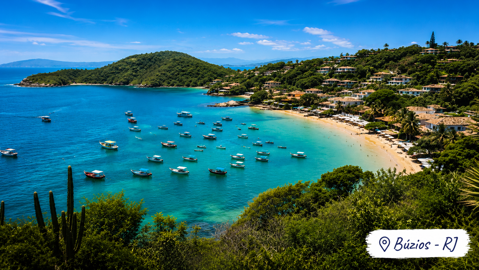 Vista panorâmica da Orla Bardot e das praias de Búzios durante pacote turístico da Viajar Turismo
